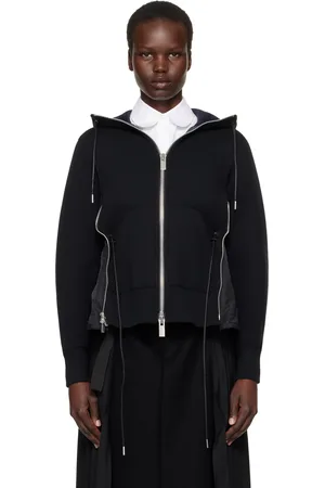 SACAI Black Sponge Sweat x Nylon Twill Hoodie