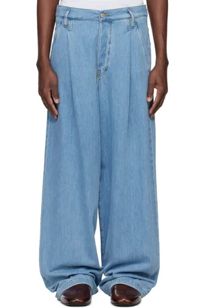 DRIES VAN NOTEN Blue Pleated Jeans