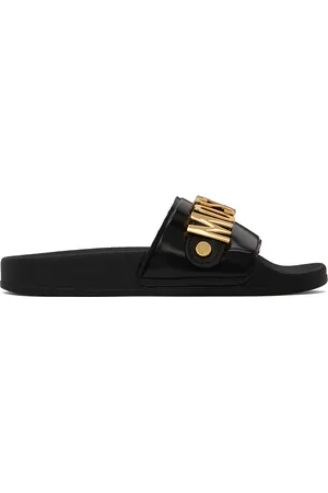 Moschino Black PVC Lettering Logo Pool Slides