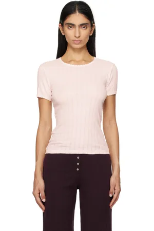 Leset Pink Pointelle Slim Fit T-shirt