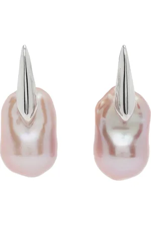 Bottega Veneta Silver & Pink Small Pearl Earrings
