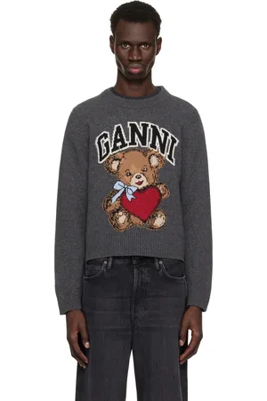 Ganni Gray Graphic Bear Sweater