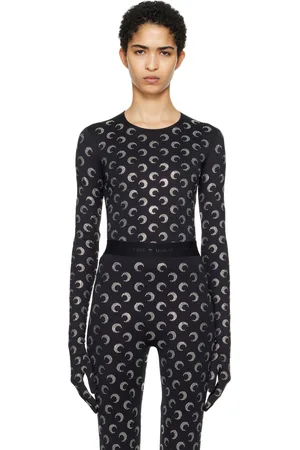 Marine Serre Black Recycled Moon Strass Jersey SS Crewneck Top