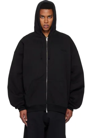 Vetements Black Embroidered Logo Oversized Zip-Up Hoodie