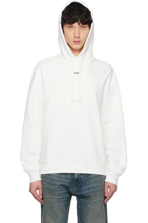 HUGO BOSS White Cotton-Terry Relaxed-Fit Hoodie