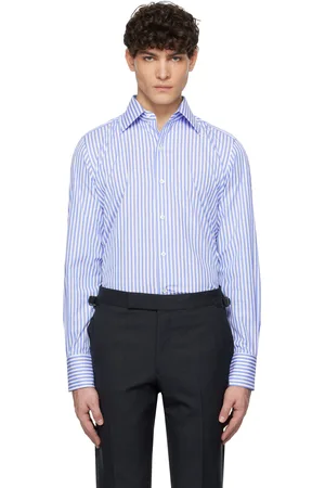 Tom Ford Blue & White Ladder Stripe Slim Fit Shirt