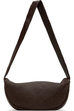 St Agni Brown Woven Crescent Bag