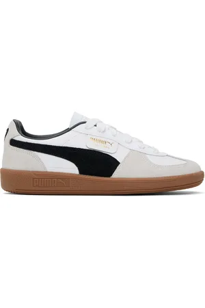 PUMA White & Taupe Palermo Leather Sneakers