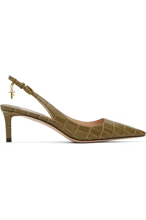 Tom Ford Khaki 55mm Stamped Croc Slingback Heels