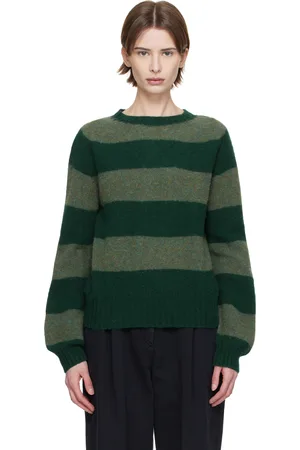 YMC SSENSE Exclusive Green & Khaki Jets Stripe Sweater