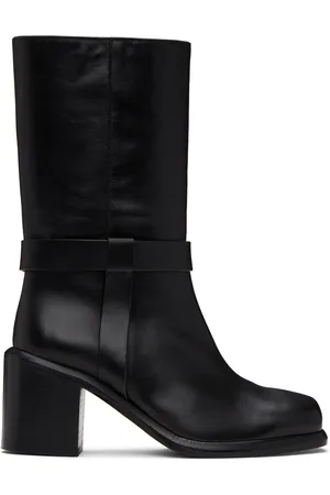 LEGRES Black Square Toe Biker Boots