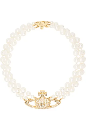 Vivienne Westwood White & Gold Three Row Pearl Bas Relief Choker