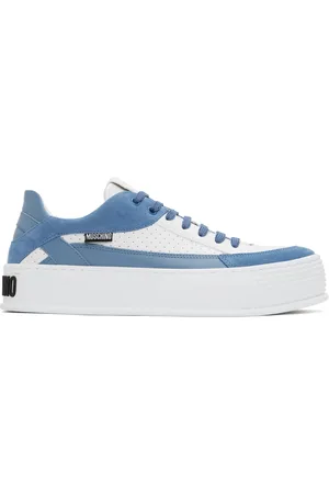 Moschino White & Blue Bumps & Stripes Sneakers