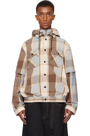 SACAI Brown & Blue Plaid Hoodie