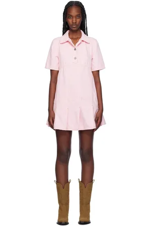 Ganni Pink Pleated Denim Minidress