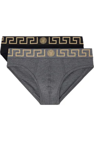 VERSACE Two-Pack Black & Gray Greca Border Briefs