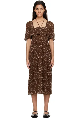 Ganni Brown Pleated Midi Dress