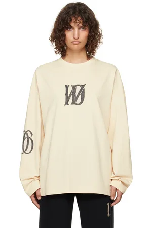 We11 Done Beige Letter Logo Print Long-Sleeved T-shirt