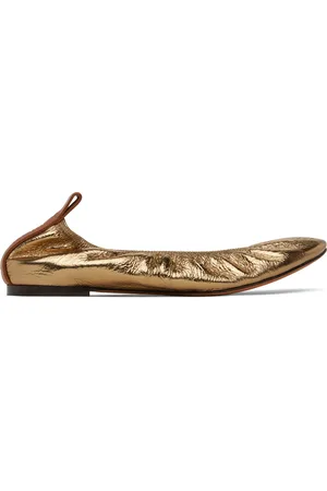 Lanvin Gold Metallic Leather Ballerina Flats
