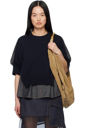 SACAI Indigo Denim Mix Knit Pullover Sweater