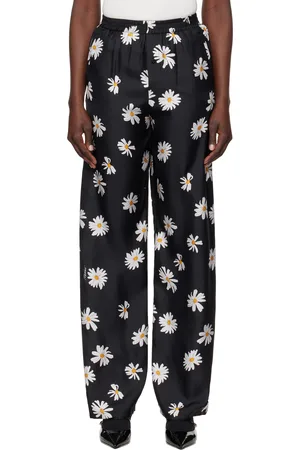 Moschino Black Silk Twill Allover Daisy Trousers