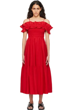 Ganni Red Smock Midi Dress