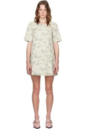 Ganni Off-White Floral Denim Minidress