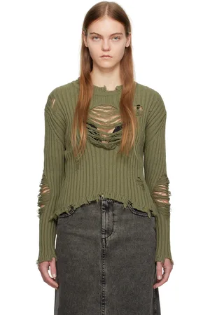 OPEN YY Khaki Damaged Heart Sweater