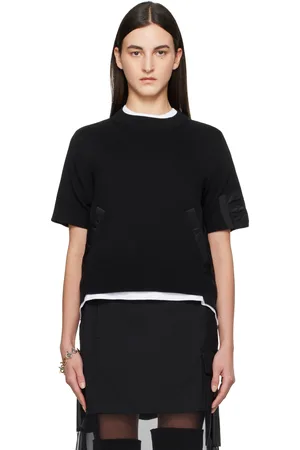 SACAI Black Nylon Twill x Knit Sweater