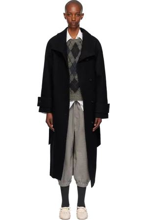 OPEN YY Black Wool High-Neck Cocoon Coat
