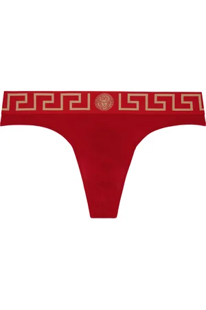 VERSACE Red Greca Border Thong Briefs