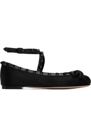VALENTINO GARAVANI Black Rockstud Satin Ballerina Flats