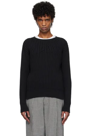 Marni Black Cable Logo Crewneck Sweater