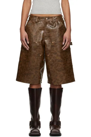 Andersson Bell Brown Double Knee Faux-Leather Shorts