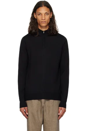 Sunspel Black Half-Zip Sweater