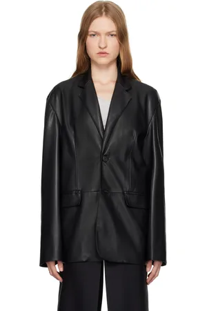 The Frankie Shop Black Olympia Faux-Leather Blazer
