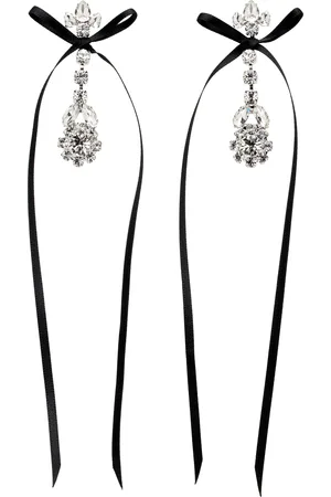 Simone Rocha Silver & Black Victorian Bow Ribbon Drip Earrings