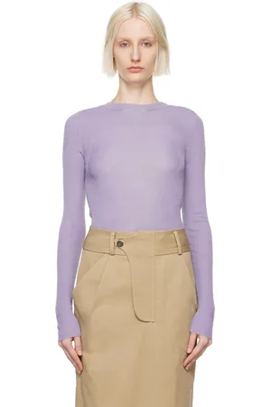 OPEN YY Purple Ribbon Rib Knit Long Sleeve T-shirt
