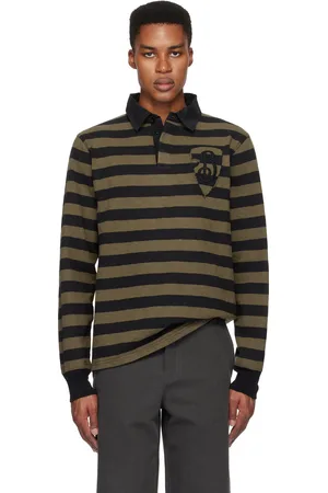 Burberry Khaki Long-Sleeve Striped Cotton Polo