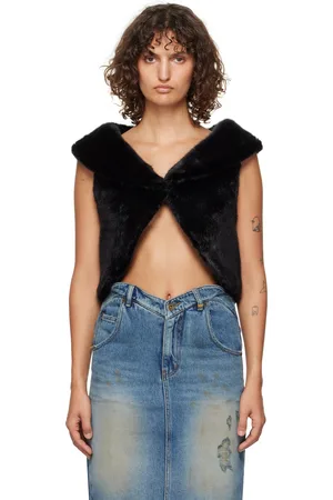 We11 Done Black Cropped Faux-Fur Vest