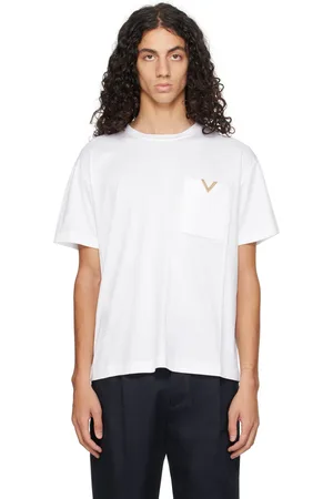 VALENTINO White Metallic V Detail T-Shirt