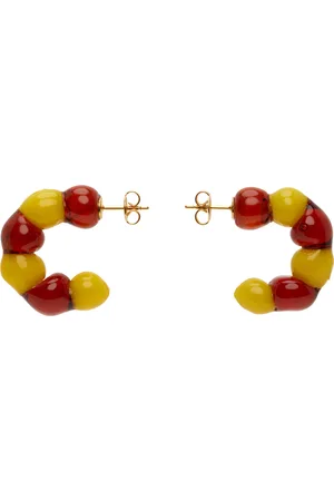 Levens Jewels Brown & Yellow Ball Hoop Earrings