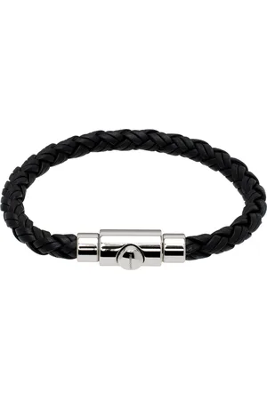 Salvatore Ferragamo Black Braided Leather Bracelet