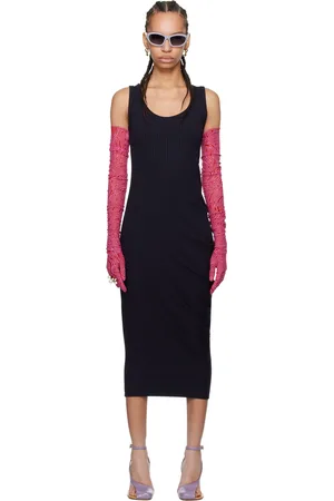 DRIES VAN NOTEN Navy Gathered Midi Dress
