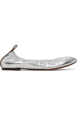 Lanvin Silver Metallic Leather Ballerina Flats