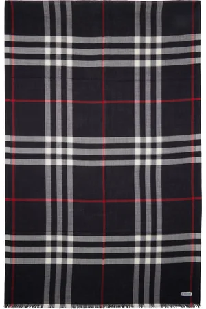 Burberry Navy Wool Silk Blend Scarf