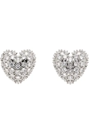 Justine Clenquet Silver Heart Crystal Earrings