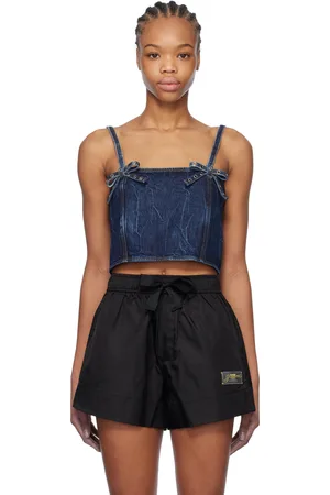 Ganni Blue Crinkled Future Denim Strap Top