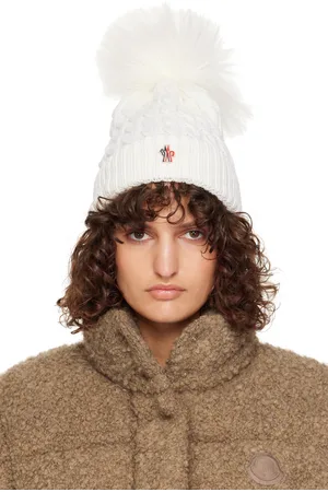 Moncler White Wool Pom Pom Beanie