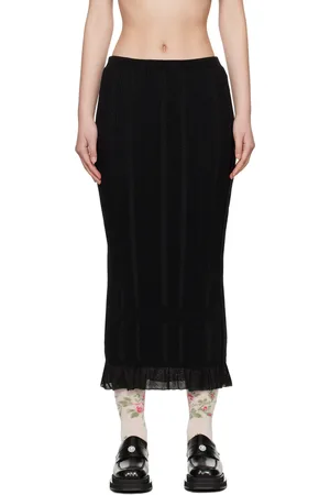 Simone Rocha Black Skinny Rib Frill Midi Skirt